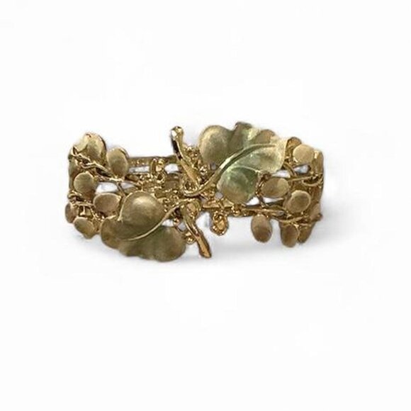 unbranded Accessories - Vintage Gold Tone Leaf Floral Cuff Bracelet Green Enamel Botanical Nature